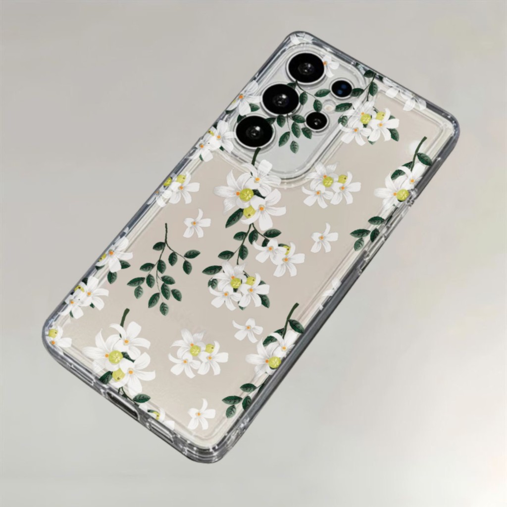 ดอกไม้สีขาวสําหรับ Samsung 25 Ultra Case S26 Ultra S24 Plus S23 FE S22 S21 S20 ฝาครอบกันกระแทกป้องกั