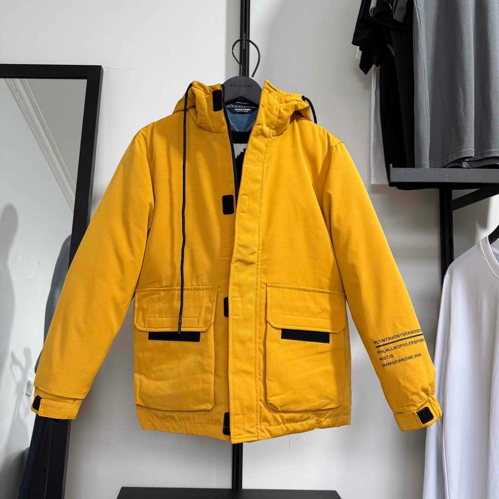 Jj Cut Label Mens Winter Hooded Down Jacket Jacket Fashion All-Match Casual Trend Warm Down Jacket J
