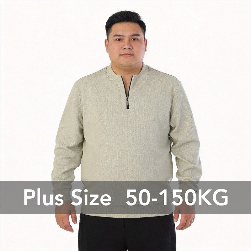 Oversize Men Plus Size Waffle Zip-Up Streetwear เสื้อยืดแขนยาว Cozy