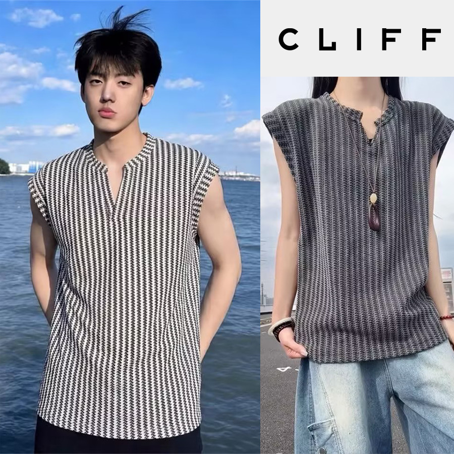 CLIFF เสื้อกล้ามไร้แขนลายร่องตั้งผู้ชาย ผ้านุ่มระบายอากาศ สีพื้นดีไซน์เรียบง่าย ทรงโอเวอร์ไซส์ ใส่ได้ทั้งชายและหญิง