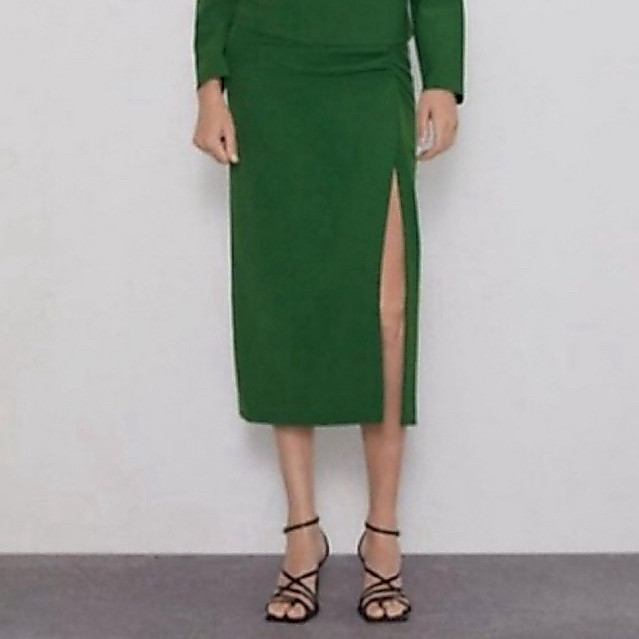 zara ruched skirt green