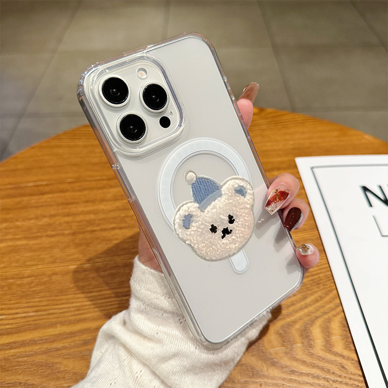 เคส iPhone 16 11 12 13 14 15 Pro Max เคสหมีน่ารัก xr xs max 7 8 Plus เคสแม่เหล็กแบบแข็ง โปร่งใส ทำจากพีซี ราคา ถูกที่สุด ดีลบีเคเค แกลเลอรีภาพที่ 2