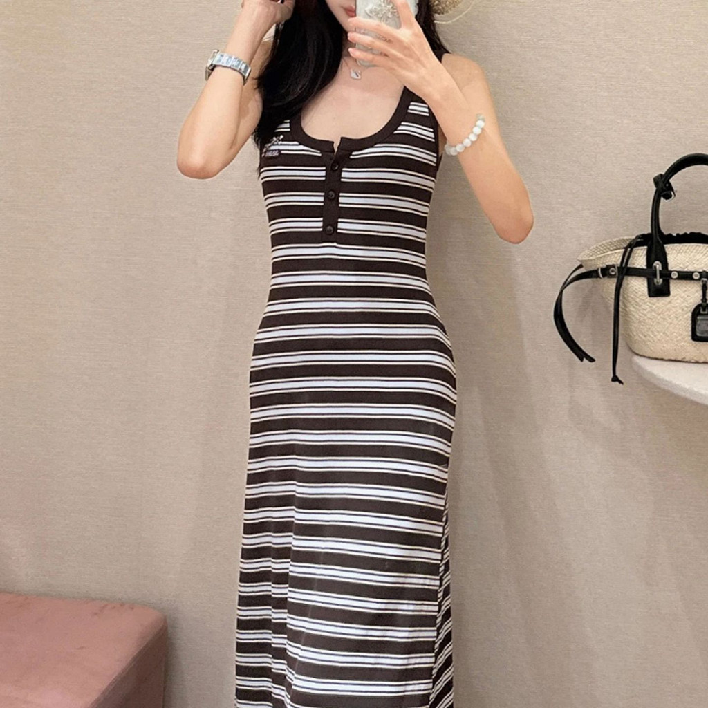 VE9O Sandr*** Elegant and Graceful Women's Clothing2025Summer New Striped Slim Fit Sleeveless Knitte