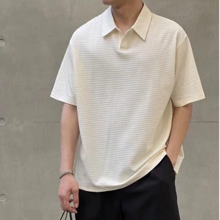 BeCoolMan เสื้อโปโลชาย ผ้าวัฟเฟิล เสื้อแขนสั้นสีล้วน หลวมสบาย ความสะดวกสบาย แมทช์ง่าย เหมาะสำหรับธุรกิจและการพักผ่อน