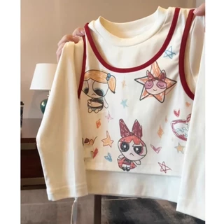 เสื้อยืดแขนยาวสไตล์การ์ตูน ออกแบบมาสำหรับฤดูใบไม้ร่วง สวมใส่ง่ายและสบาย