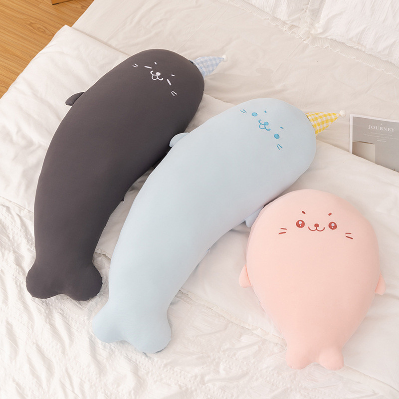 ของเล่นสนุก ตุ๊กตานอนนุ่มน่ารัก ตุ๊กตาแมวน้ํา ผ้าไหมน้ําแข็ง งีบสบาย