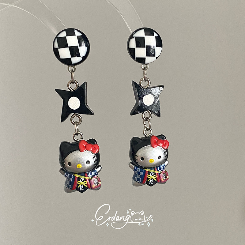 ต่างหู kitty kitty ของใช้ เฮ้! ฮา! Hello Kitty นินจาตัวน้อยสไตล์ hello kitty s925ต่างหูเงินเปลี่ยนต่