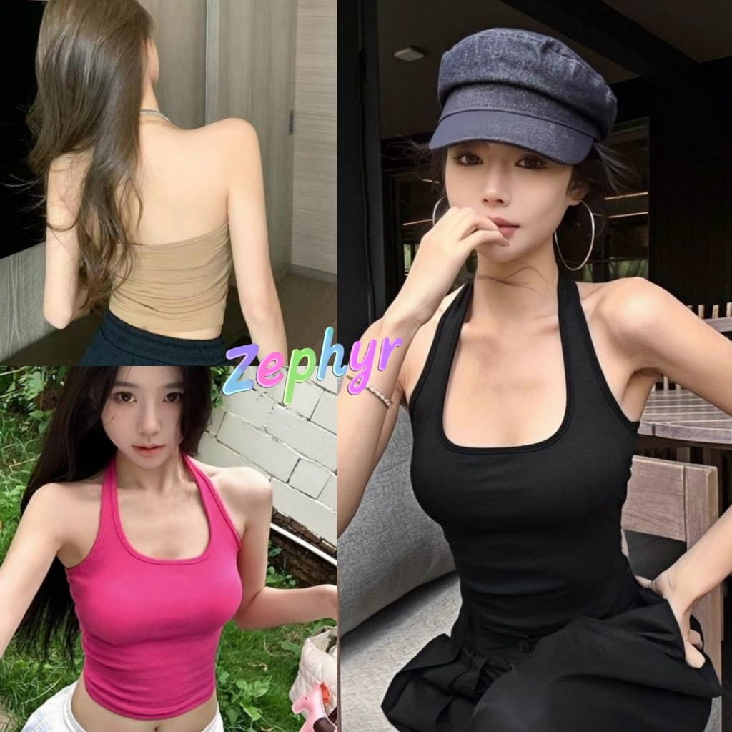 Zephyr-เสื้อคล้องคอ สีสดใส ยืดพอดีทรงรัดตัว ใส่สบาย เสื้อกล้าม เสริมฟองน้ำในตัว สไตล์ลำลอง น่ารักๆ พร้อมส่ง