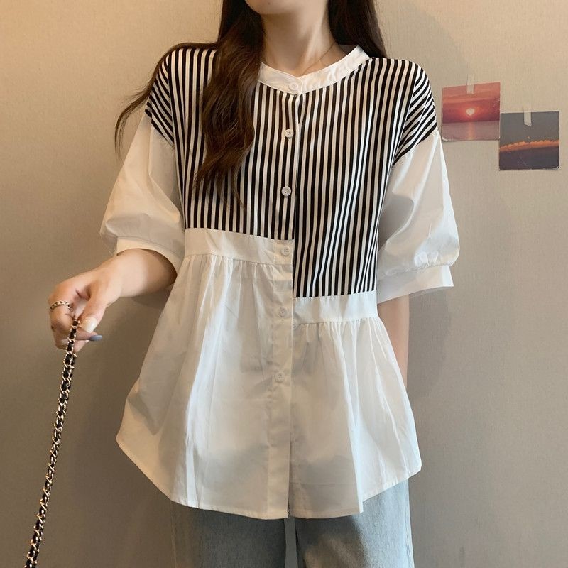ฤดูร้อนบวกขนาดพอดีหลวม ๆ ไม่สม่ำเสมอด้านบนลาย Bottom ผู้หญิงเสื้อแขนสั้น