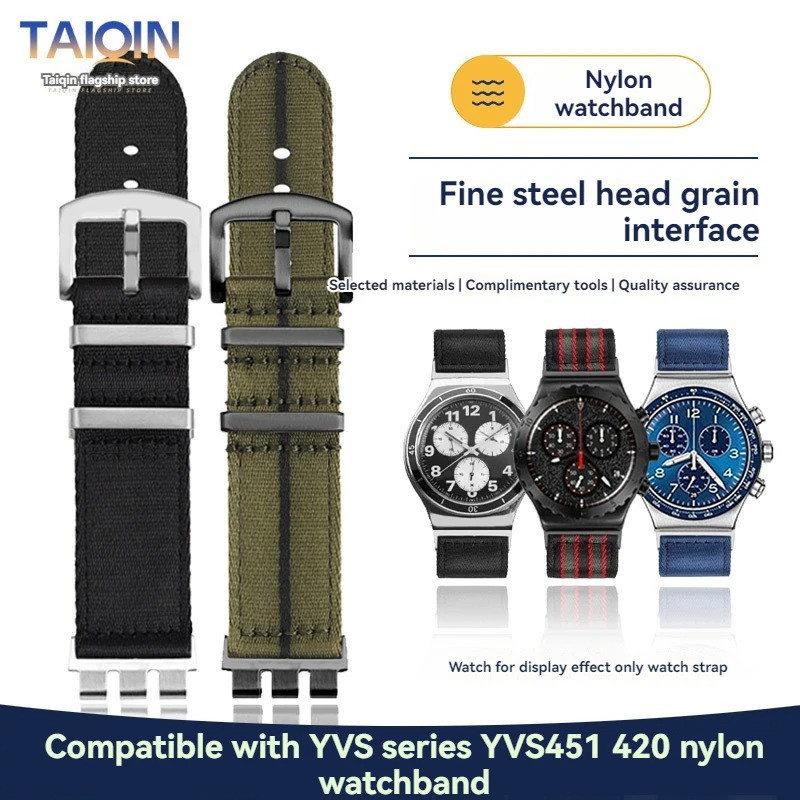 21 มม.สายนาฬิกาไนลอนสําหรับ SWATCH YVS400 YVS420 YVS451 YVS454 YVS404 ผ้าใบการปรับเปลี่ยนสายนาฬิกาสร