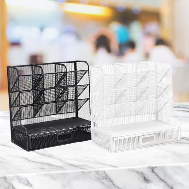 ที่ใส่ปากกาโลหะหลายชั้น Stat Desk Organizer Wrought Iron Stationeries Storage Rack