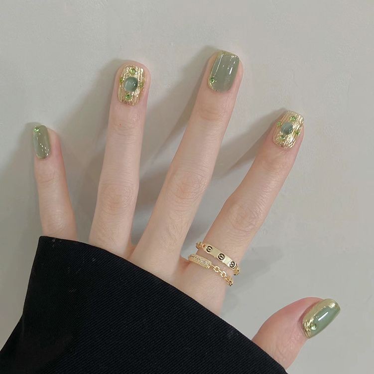 Pure Handmade Mint สวมใส่ภาษาฝรั่งเศสคําสีเขียวผ้าเล็บ Cats Eye Kirati Bukira Lift สีขาวสดสไตล์สั้น