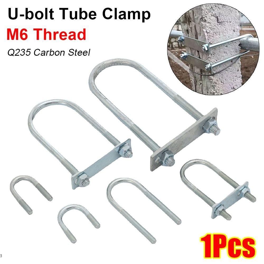 MASMATO 1 ชิ้น M8 แคลมป์ท่อกลม, สกรูชุบสังกะสี Q235 ท่อเหล็กคาร์บอน U-Clamp, ทนทานพร้อม Baffle Round Bolt สําหรับหลอดกลม