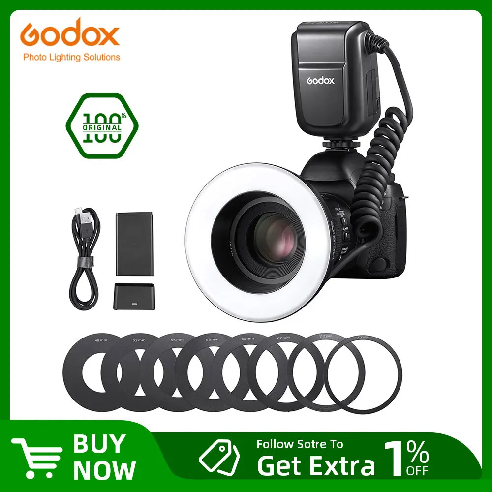 Godox MF-R76 RING76 5000K Macro LED Ring Light Speedlite Flash Light สําหรับ Canon 5D 6D 7D 60D 70D 