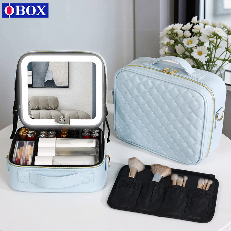 2020OBOX Glacier Blue กระเป๋าเครื่องสําอางพร้อมกระจกแต่งหน้าความงามอุปกรณ์แต่งหน้ากระเป๋าเดินทางหญิง