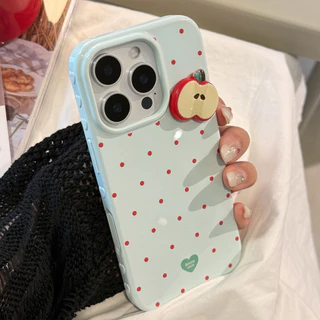 รวมทุกอย่างสีฟ้าและสีแดงลายจุดสามมิติผลไม้สีแดงป้องกันเคสโทรศัพท์เหมาะสําหรับ ทีพียู สําหรับ แอปเปิล ไอโฟน12 13 14 15 16 17มือโปร สูงสุด