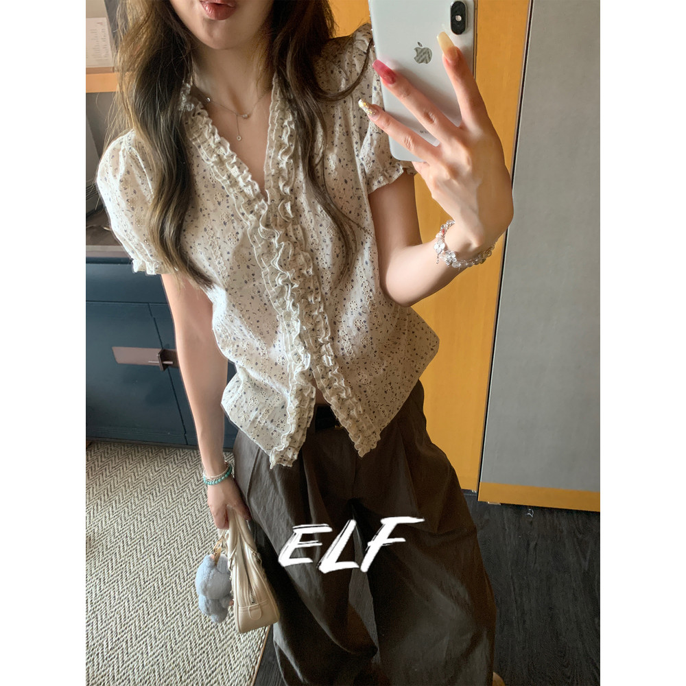 เสื้อคอวีแขนพัฟ ละลายน้ำได้ สไตล์สวยงาม