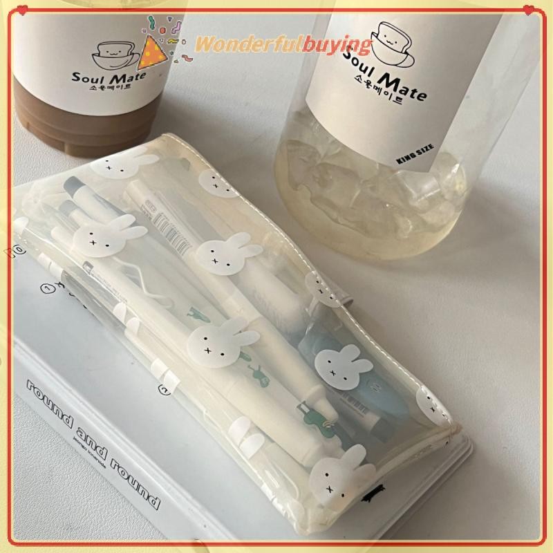 WBTH Kawaii Miffy น่ารักเขียนกรณี Pvc กันน้ํากระเป๋าดินสอการ์ตูนพิมพ์กระเป๋าเก็บขนาดใหญ่ความจุกระเป๋าแต่งหน้านักเรียนเครื่องเขียนกล่องของขวัญ Vary