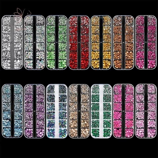 [maybeauty] เล็บ Rhinestone 12Grids สีสัน Flatback แก้วคริสตัลอัญมณี DIY ตกแต่งเล็บ 3D Multifaceted เล็บสําหรับแต่งหน้า และหัตถกรรม {TH}