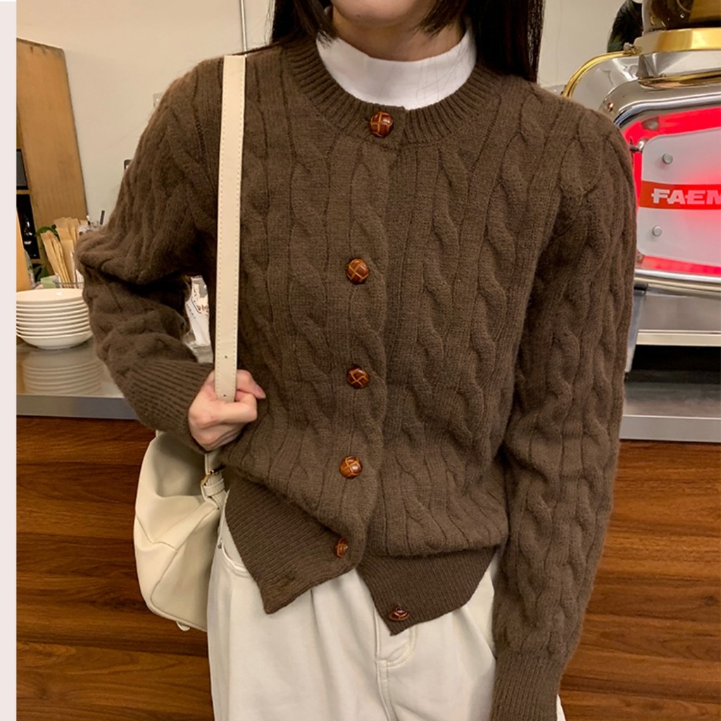 คาร์дิแกนสไตล์เกาหลีผ้ามิงค์ แขนยาว เหมาะสำหรับฤดูใบไม้ร่วงและสวมใส่ง่าย