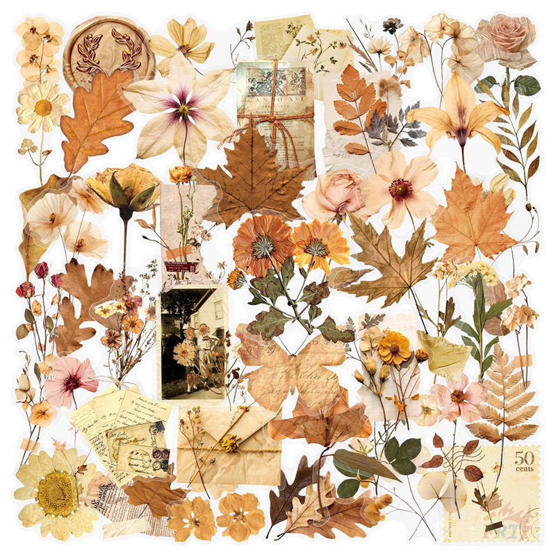 ❉ วาบิซาบิ. Retro Flowers & Leaves Series 01 สติ๊กเกอร์ PET ❉ 50 ชิ้น/เซ็ตกันน้ําแฟชั่น DIY Doodle Decals สติ๊กเกอร์