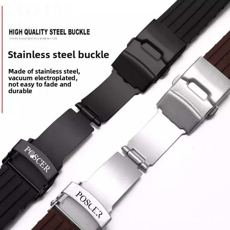 พรีเมี่ยม 18/19/20/21/22/23/24 มม.สายนาฬิกาซิลิโคนปลายแบน,สายรัดพับเข้ากันได้กับ POS-CER สไตล์ Timep