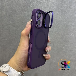 วงเล็บแม่เหล็ก สีน้ําเงินเข้ม โลหะพื้นผิวเปลือกแข็งฝ้าเข้ากันได้กับ iPhone 17 16 15 14 13 12 11 Pro Max Plus 17Air ปลอก Matte Starry Orange เคสป้องกันโทรศัพท์