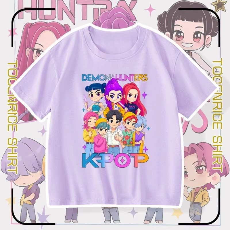 Kpop Demon Hunters Shirt แขนสั้น สำหรับทั้งชายและหญิง ทรงหลวม เหมาะสำหรับหนุ่มน้อยสาวในฤดูร้อน