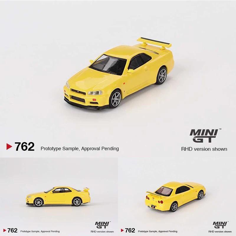 PreSale MINIGT 762 1:64 Skyline GTR R34 V Spec LightningสีเหลืองDiecast Dioramaรุ่นคอลเลกชันของเล่นข
