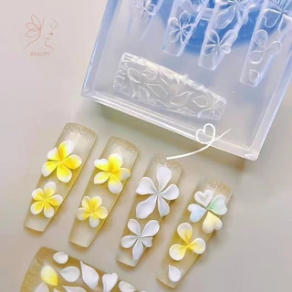 [maybeauty] 3D ซิลิโคนดอกไม้เล็บแกะสลักแม่พิมพ์อะคริลิค Hibiscus ดอกไม้ห้ากลีบ Blossom DIY ตกแต่งเล็บแม่แบบโปร่งใส {TH}