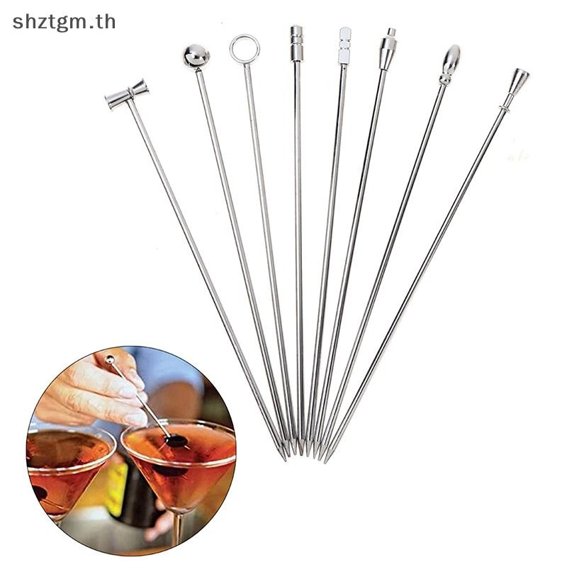 SHZTGM 4 ชิ้นสแตนเลสค็อกเทลแท่งผลไม้เครื่องดื่มแบบใช้ซ้ําได้ Martini Picks