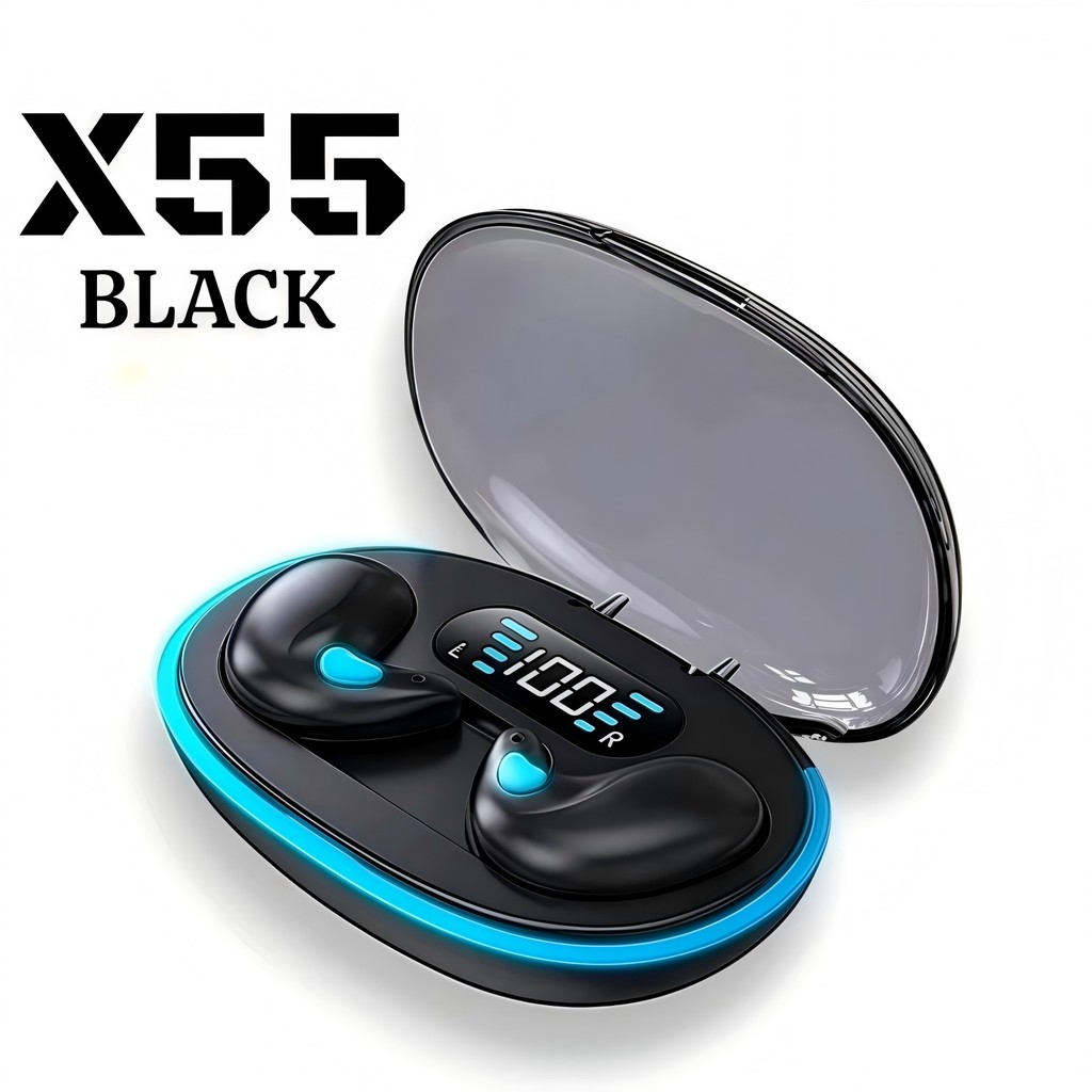 X55หูฟังบลูทูธนอนหลับไร้สายกึ่งโปร่งใสการออกแบบการควบคุมปุ่มการสื่อสารไมโครโฟนแบตเตอรี่ นํา จอแสดงผลดิจิตอล
