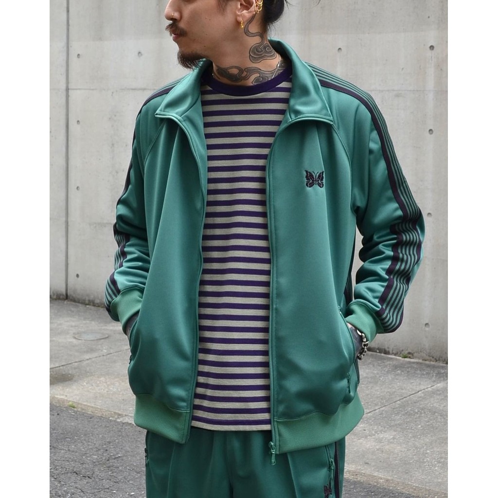 Needles track Light Green Embroidered Ribbon Campus Casual Loose Sports Jacket