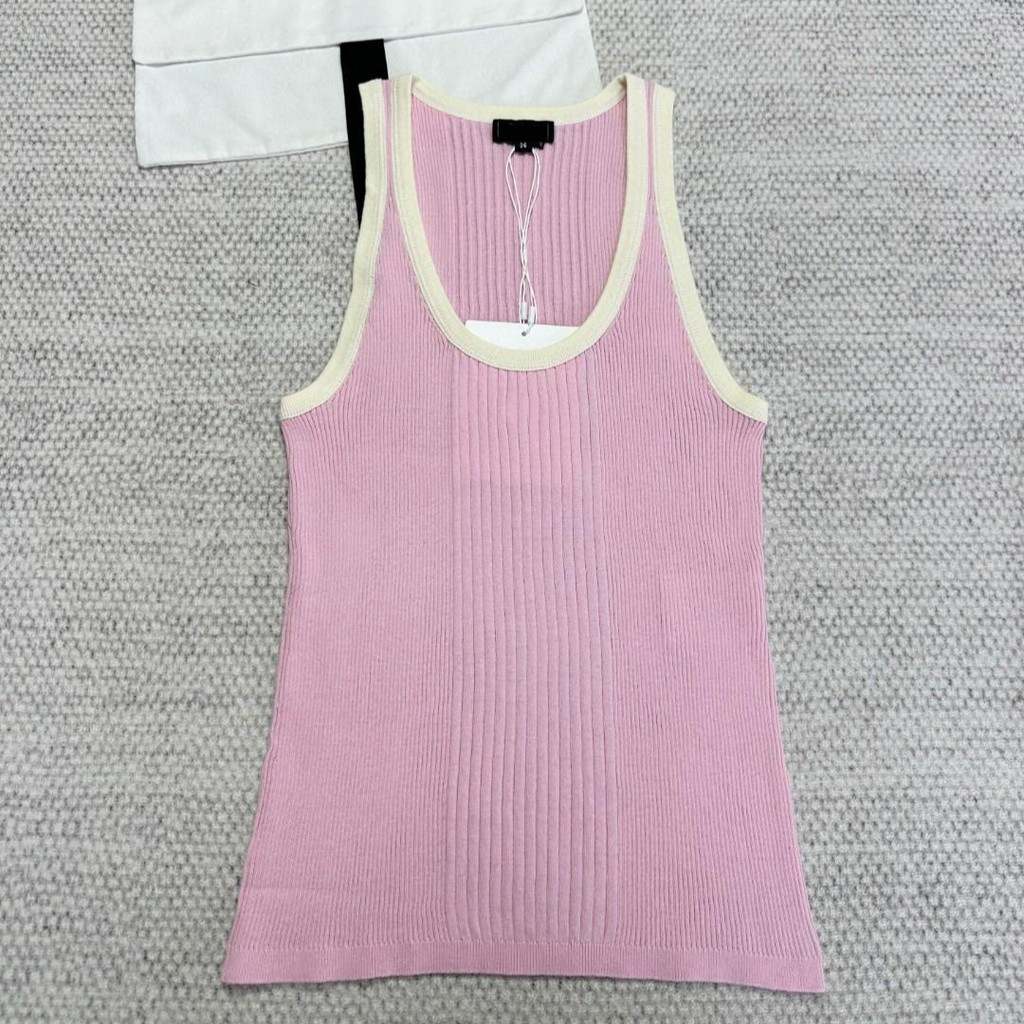 8VMO CH##EL 25Summer New Style Chest Letter Logo Embroidery Versatile Slim Fit Knitted Camisole Top