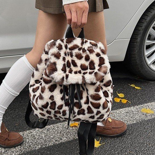 กระเป๋าเป้สะพายหลังพิมพ์ลายเสือดาว Niche Design Bag กระเป๋าเป้ตุ๊กตาผู้หญิง