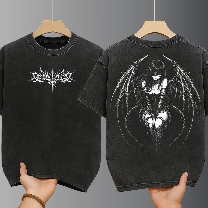เสื้อยืดฟอก oversizeผู้ชาย สกรีนลายเท่ๆ เสื้อสีฟอกสไตล์สตรีทแฟชั่น ฮิปฮอปเมกา ผ้าฝ้าย100% คอกลม-แขนสั้น เสื้อยืดคนอ้วน