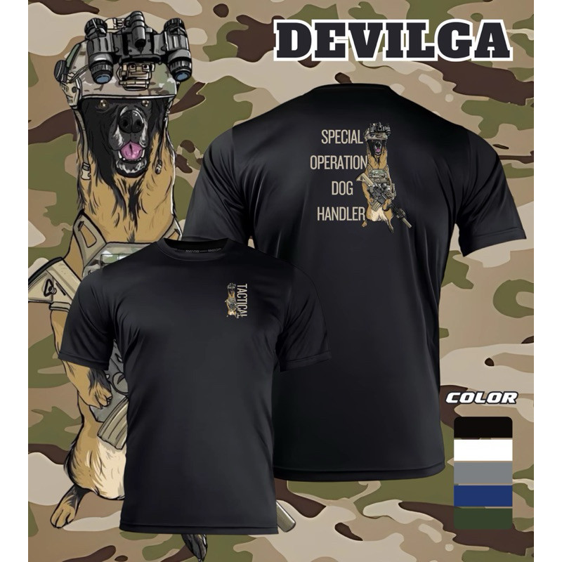 เสื้อยืดพิมพ์ลายกราฟิกสุนัขทหาร K9 สไตล์ทหาร ผ้าฝ้ายแท้ คอกลม แขนสั้น แบบยูนิเซ็กซ์