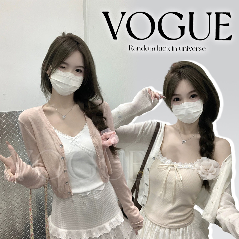 Vogue🌟พร้อมส่ง🌟 เสื้อคลุมแขนยาว ไหมพรม สีพาสเทลแต่งกระดุมน่ารักมาก (W-L063)