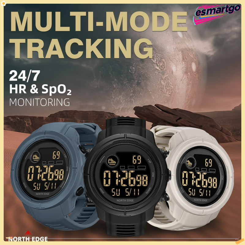 NORTH EDGE MARS 5 Health Tracker สมาร์ทวอทช์ทหาร-เกรด 5ATM กันน้ําพร้อม SpO2 & การตรวจสอบอัตราการเต้นของหัวใจ