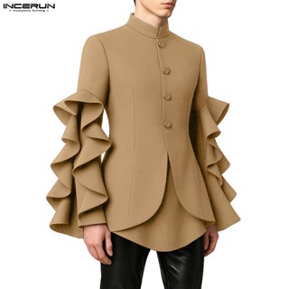 INCERUN สtyleวินเทจหรูสำหรับผู้ชาย มีกระดุมและฝอยระบาย พร้อม…