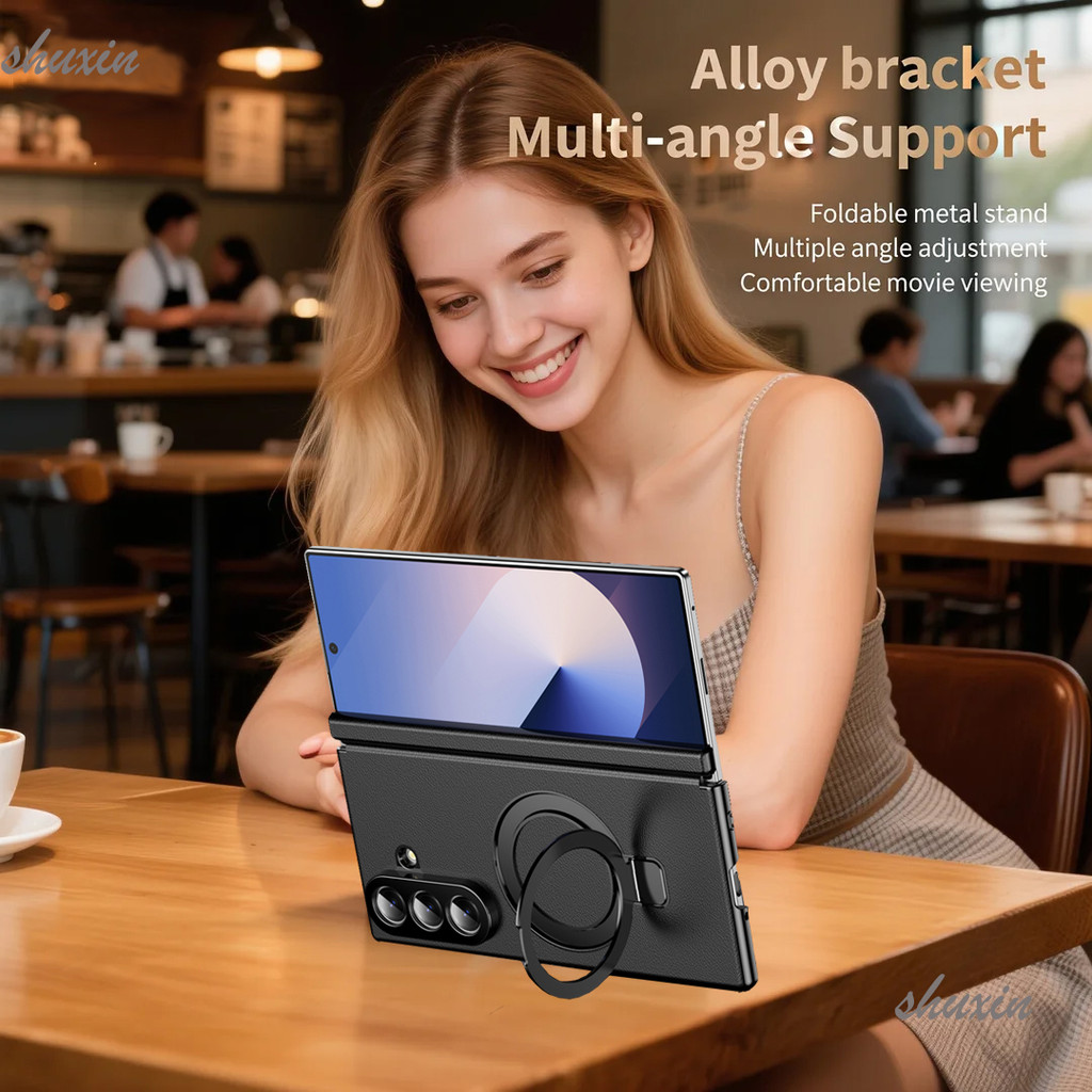 หรูหราพรีเมี่ยมหนังแม่เหล็กชาร์จไร้สายพับสําหรับ Samsung Galaxy Z Fold7 Fold6 Fold4 Fold3 Fold5 พับ 7 6 5 4 3 กันกระแทกป้องกันปลอกพร้อมวงเล็บ