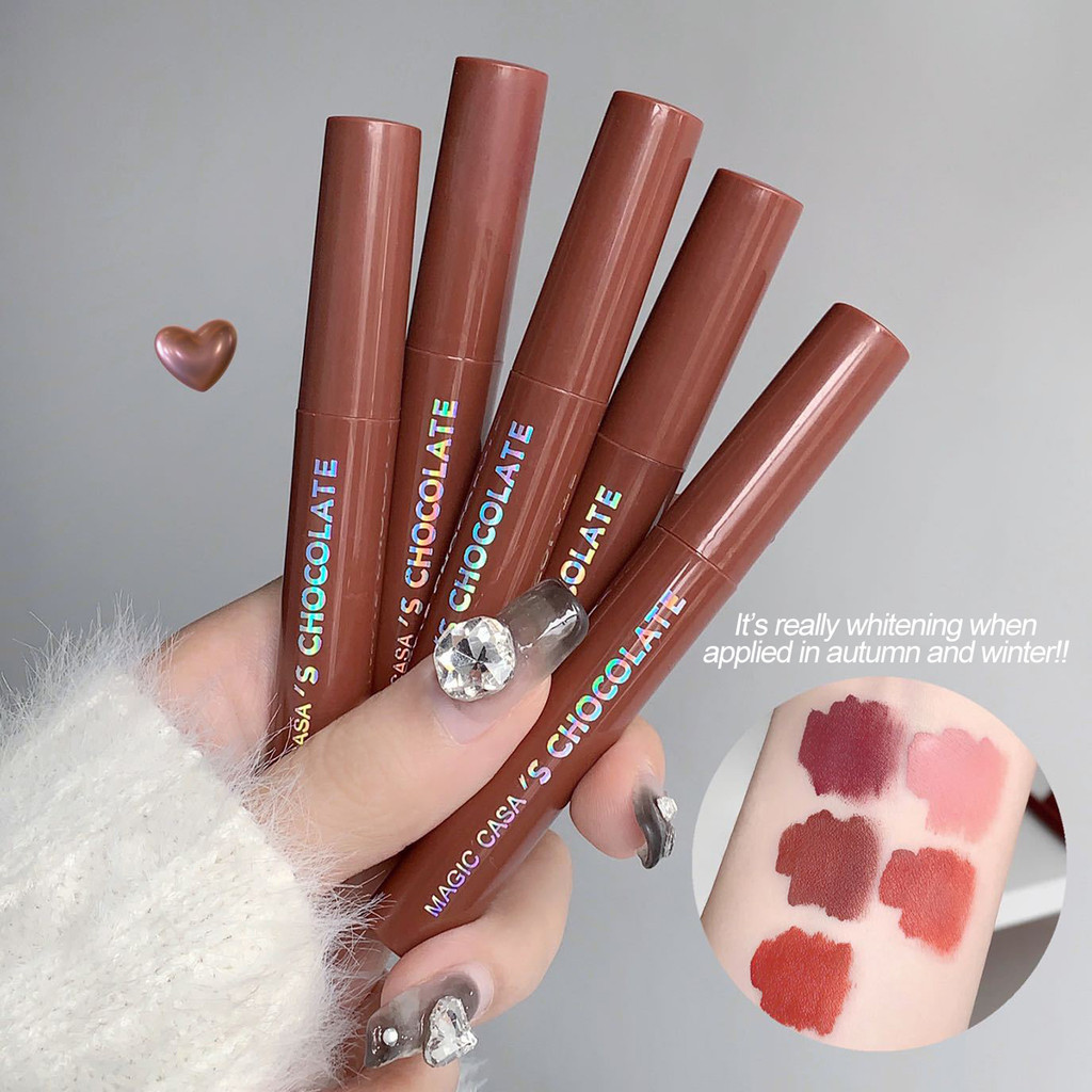 ชุดลิปสติกเนื้อแมตต์ 5 สี: ลิปกลอส ที่ได้รับแรงบันดาลใจจากช็อคโกแลต ทนทาน สําหรับทุกสภาพผิว