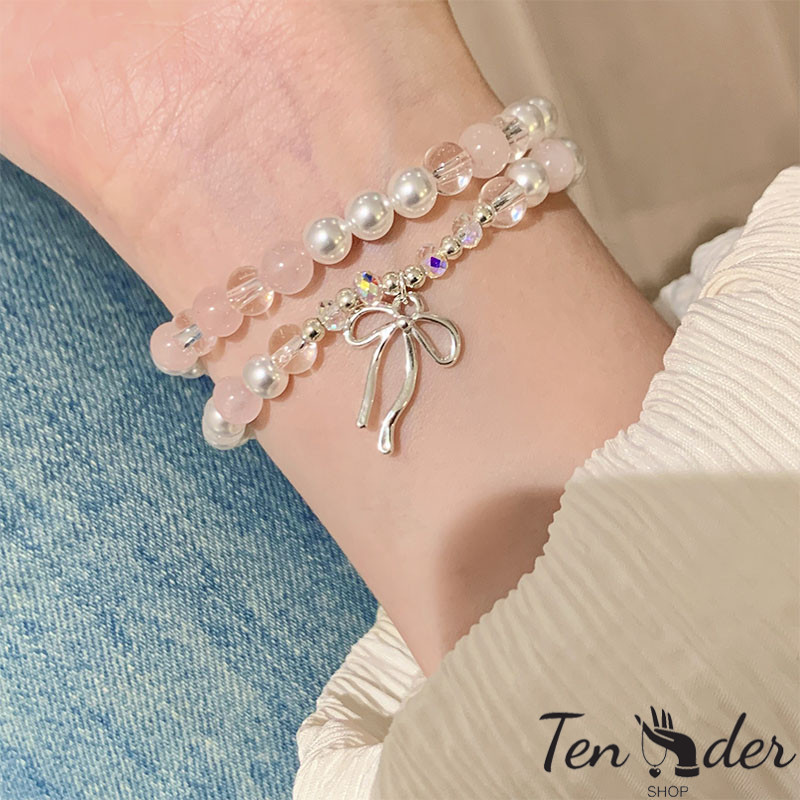 COD-ส่งเร็วจากไทย🎀โบว์ สองชั้น ลูกปัด สร้อยข้อมือ ผู้หญิง นางฟ้าสุดหวาน เรียบง่าย เพื่อนที่ดีที่สุด-Ten