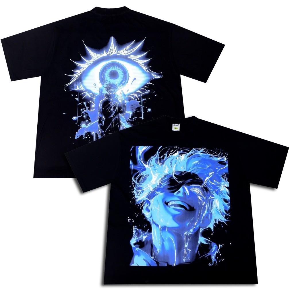 VONSEEY GOJO SATORU JUJUTSU KAISEN ANIME MANGA OVERSIZE เสื้อยืดสีดํา FULL TAG & LABEL