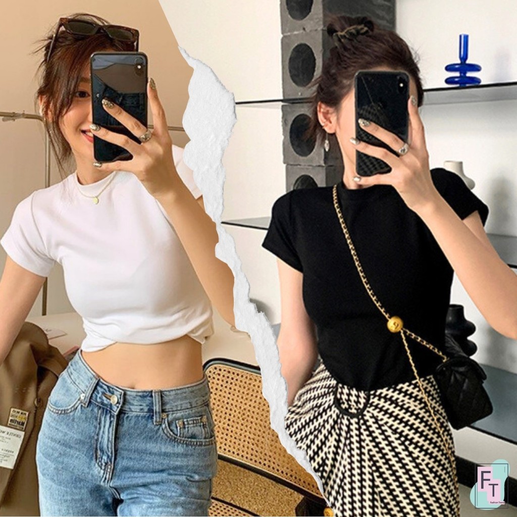 💢FT อินเทรนด์💢เสื้อยืดสีพื้น ทรงเลดี้ ผ้าคอตตอนนุ่ม ไม่ย้วย 3 สี ใส่ดีมาก