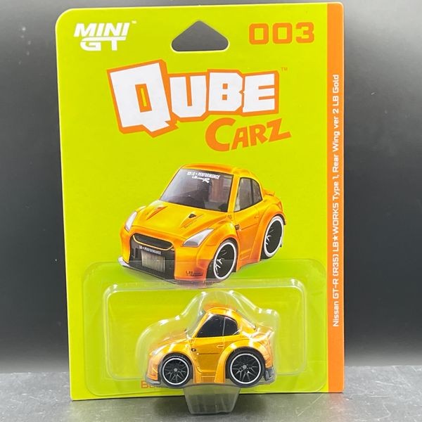 Mini GT Qube Carz Nissan GT-R R35 LB WORKS Type 1, Rear Wing ver 2 LB Gold