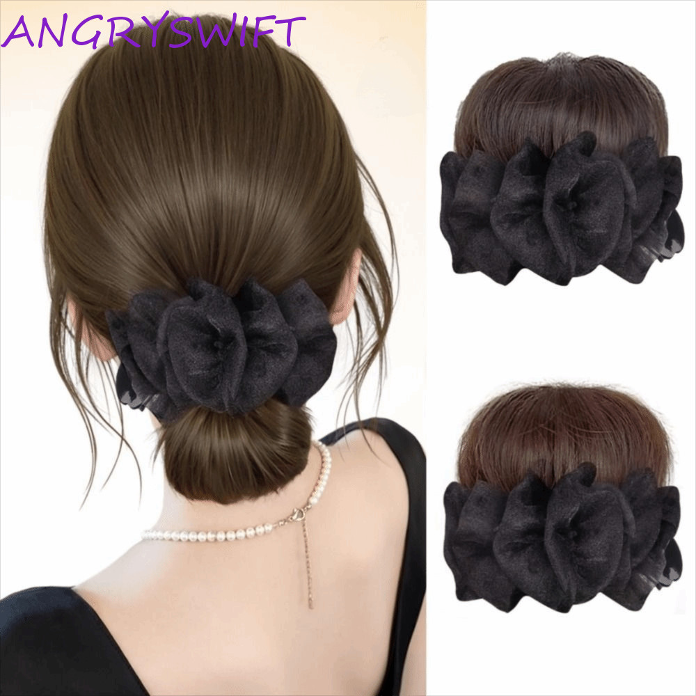 มวยผมสังเคราะห์ สไตล์แองกรี้บIRD (อาจเป็นคำที่ไม่ถูกต้องจากต้นฉบับ) พร้อมโบว์ตาข่ายสีดำ ใช้สำหรับคอส