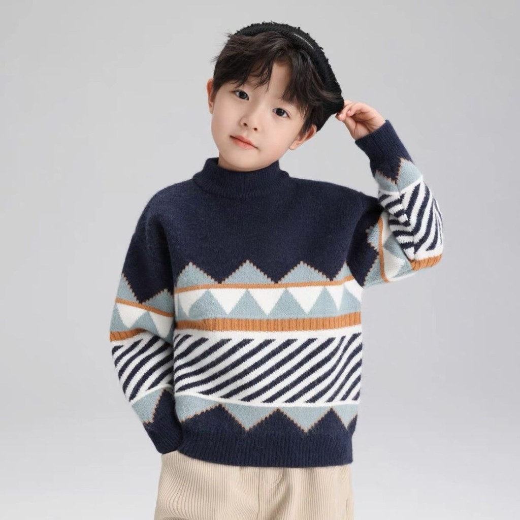 ฤดูใบไม้ร่วงและฤดูหนาวใหม่ - เสื้อกันหนาวเด็กชายขนาดกลางและใหญ่สบาย ๆ เสื้อกันหนาวอุ่น