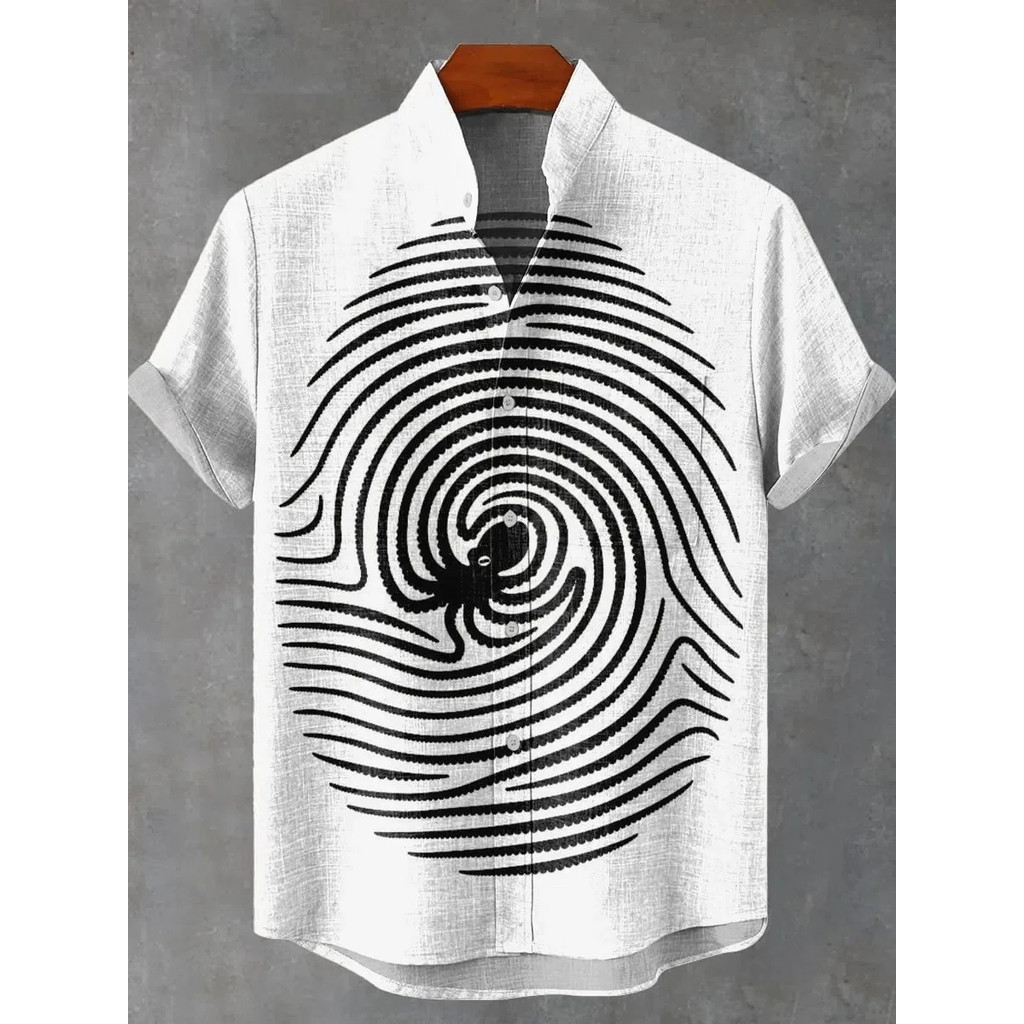 เสื้อยืดแขนสั้นสำหรับผู้ชาย ลายดาวบนพื้นหลังสีดำและขาว ทำจากผ้าลินิน สวมใส่ง่ายในฤดูร้อน ราคา ถูกที่สุด ดีลบีเคเค แกลเลอรีภาพที่ 7