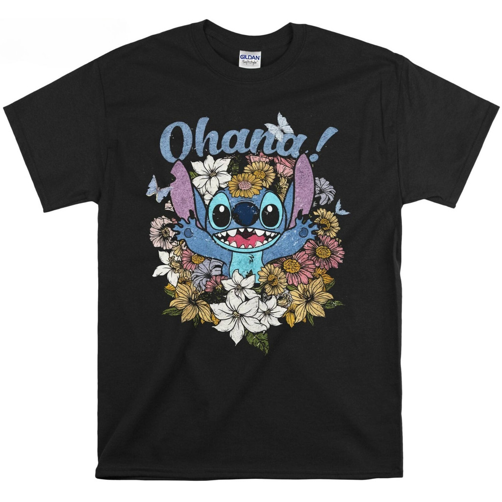 Ohana Lelo และ Stitch เสื้อยืดผ้าฝ้ายแท้พิมพ์ลาย พร้อมสต๊อก